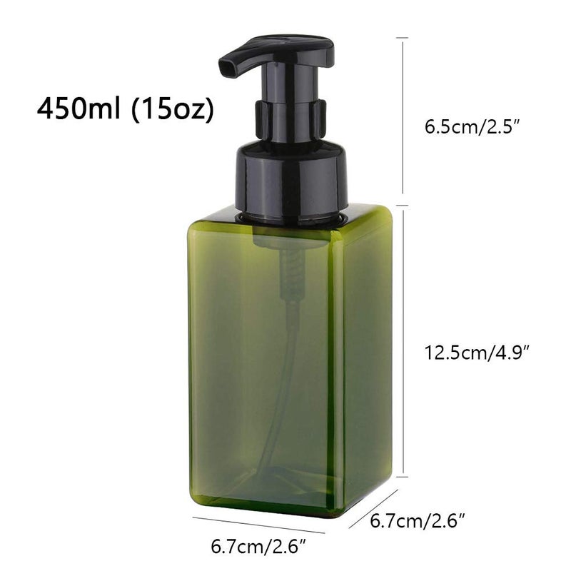 UUJOLY Foaming Soap Dispenser, 450ml (15oz) Refillable Pump Bottle Plastic for Liquid Soap, Shampoo, Body Wash (2 Pcs) (Green) - Image 2